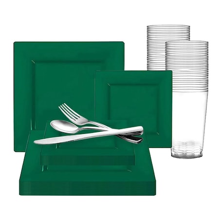 Smarty Had A Party Hunter Green Square Plastic Plates Wedding Value Set, 360PK 9919VS60